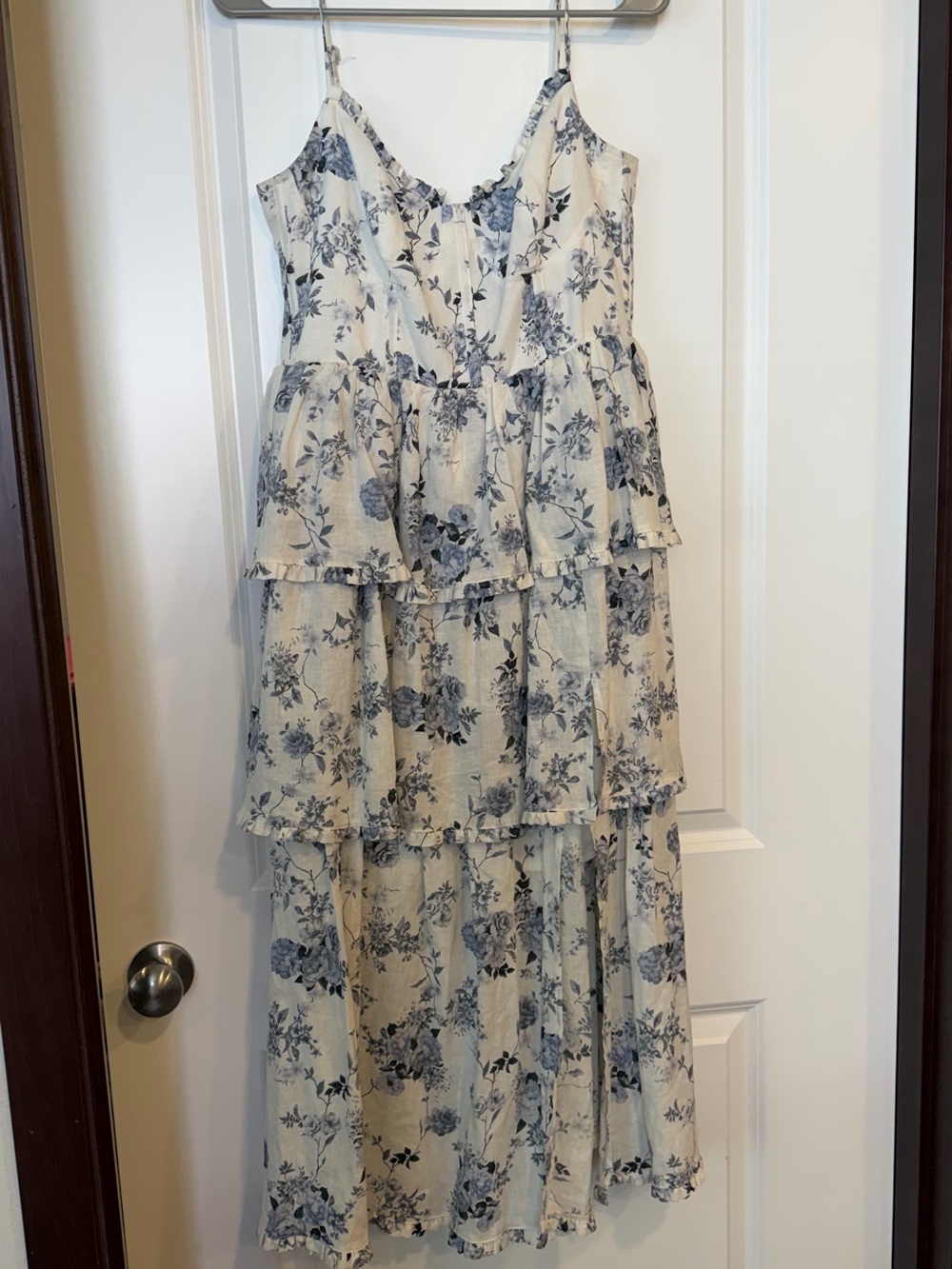 House of Harlow 1960 Blue Floral Linen Corset Tiered Dress